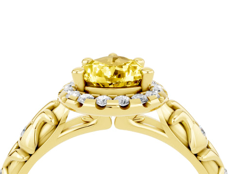 Yellow gold Pear Cut Halo Diamond Solitaire with Filigree Band and Four-Prong Setting_4