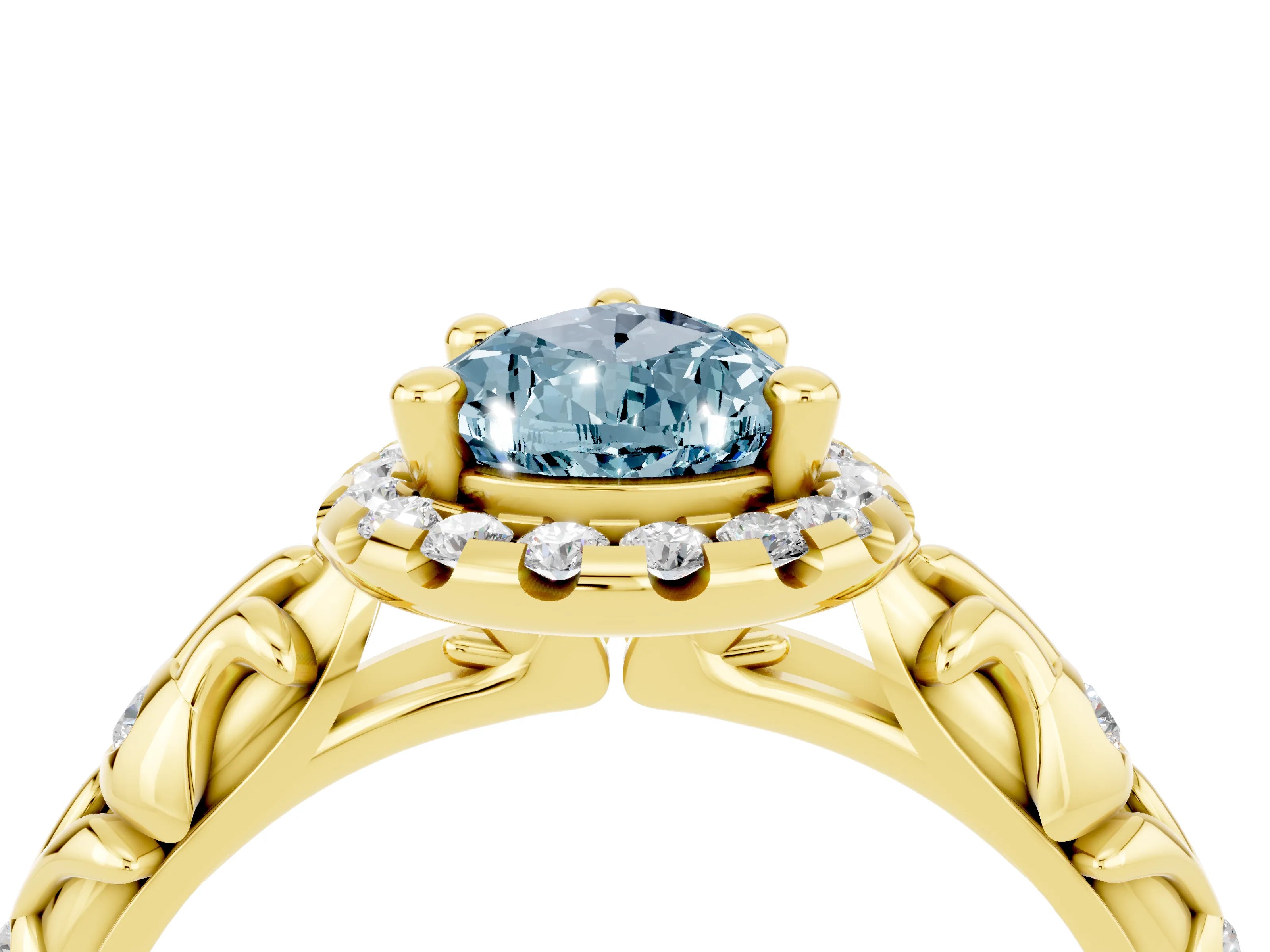 Yellow gold Pear Cut Halo Diamond Solitaire with Filigree Band and Four-Prong Setting_4