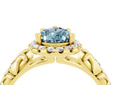 Yellow gold Pear Cut Halo Diamond Solitaire with Filigree Band and Four-Prong Setting_4