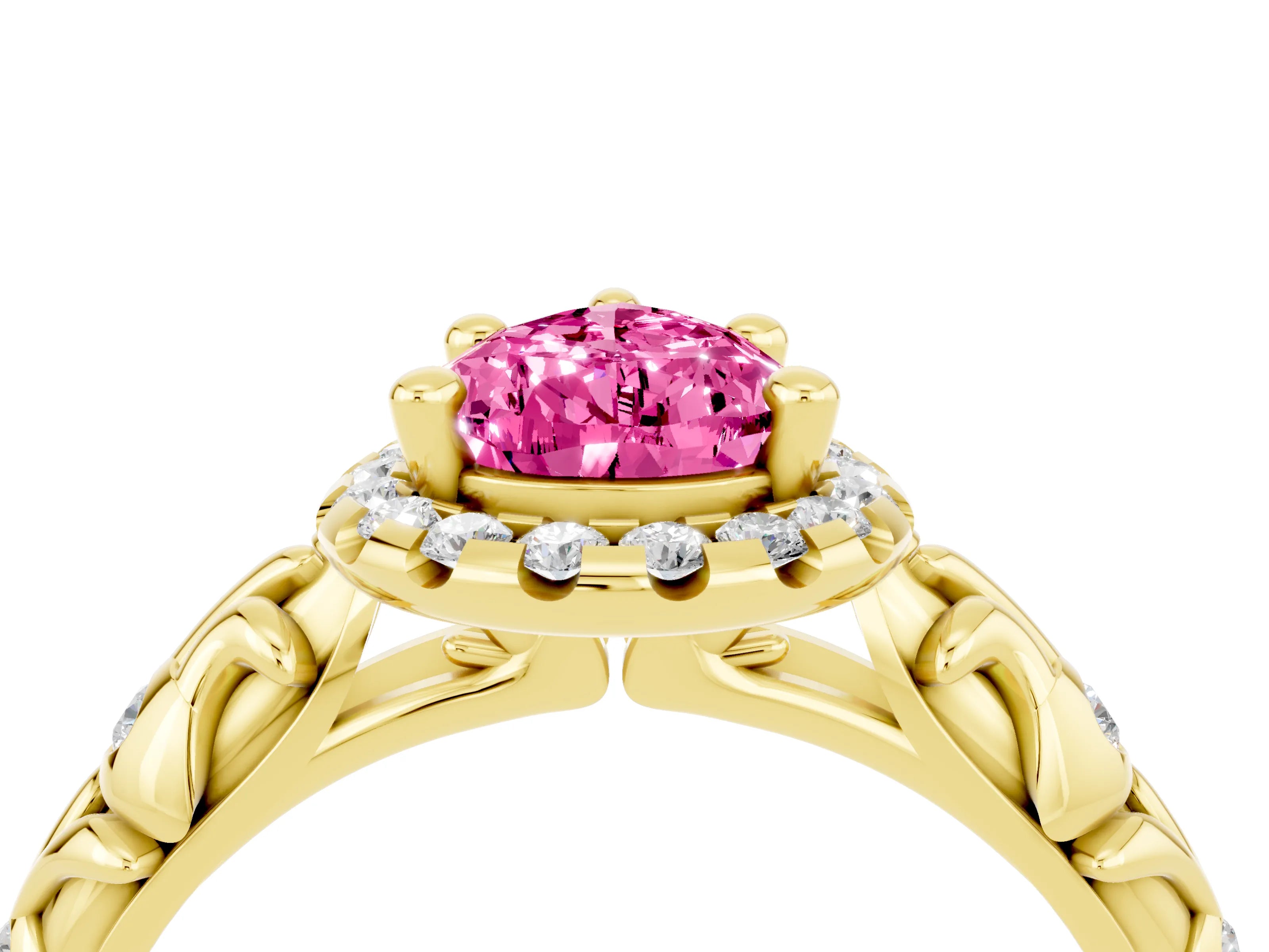 Yellow gold Pear Cut Halo Diamond Solitaire with Filigree Band and Four-Prong Setting_4