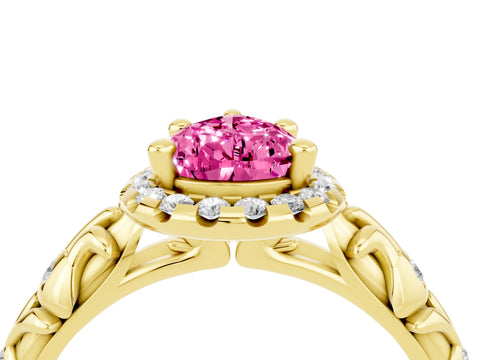 Yellow gold Pear Cut Halo Diamond Solitaire with Filigree Band and Four-Prong Setting_4