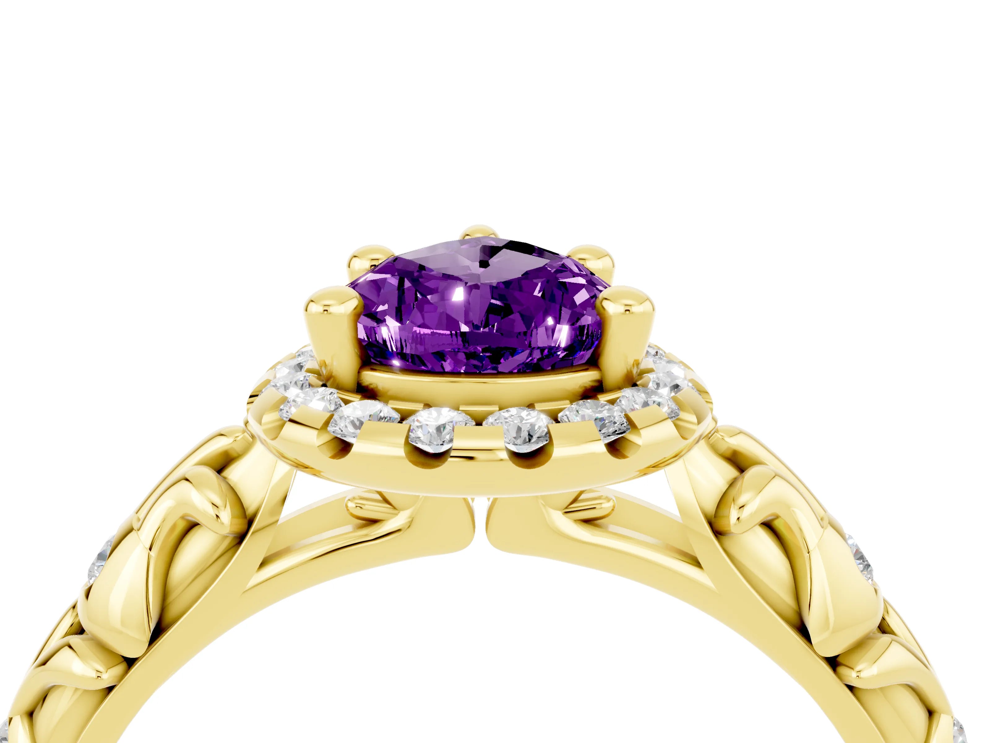 Yellow gold Pear Cut Halo Diamond Solitaire with Filigree Band and Four-Prong Setting_4