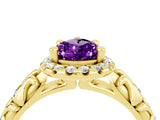 Yellow gold Pear Cut Halo Diamond Solitaire with Filigree Band and Four-Prong Setting_4