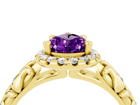 Yellow gold Pear Cut Halo Diamond Solitaire with Filigree Band and Four-Prong Setting_4