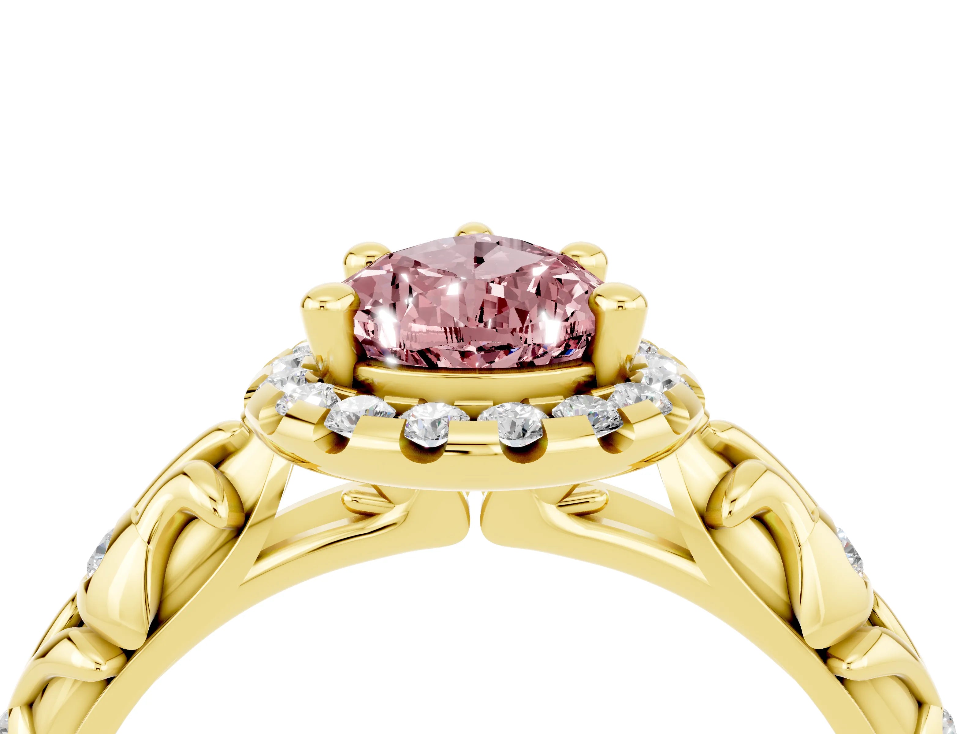 Yellow gold Pear Cut Halo Diamond Solitaire with Filigree Band and Four-Prong Setting_4