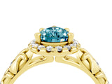 Yellow gold Pear Cut Halo Diamond Solitaire with Filigree Band and Four-Prong Setting_4