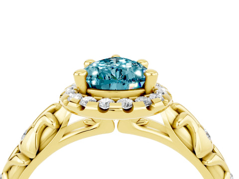 Yellow gold Pear Cut Halo Diamond Solitaire with Filigree Band and Four-Prong Setting_4