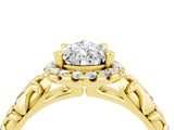 Yellow gold Pear Cut Halo Diamond Solitaire with Filigree Band and Four-Prong Setting_4