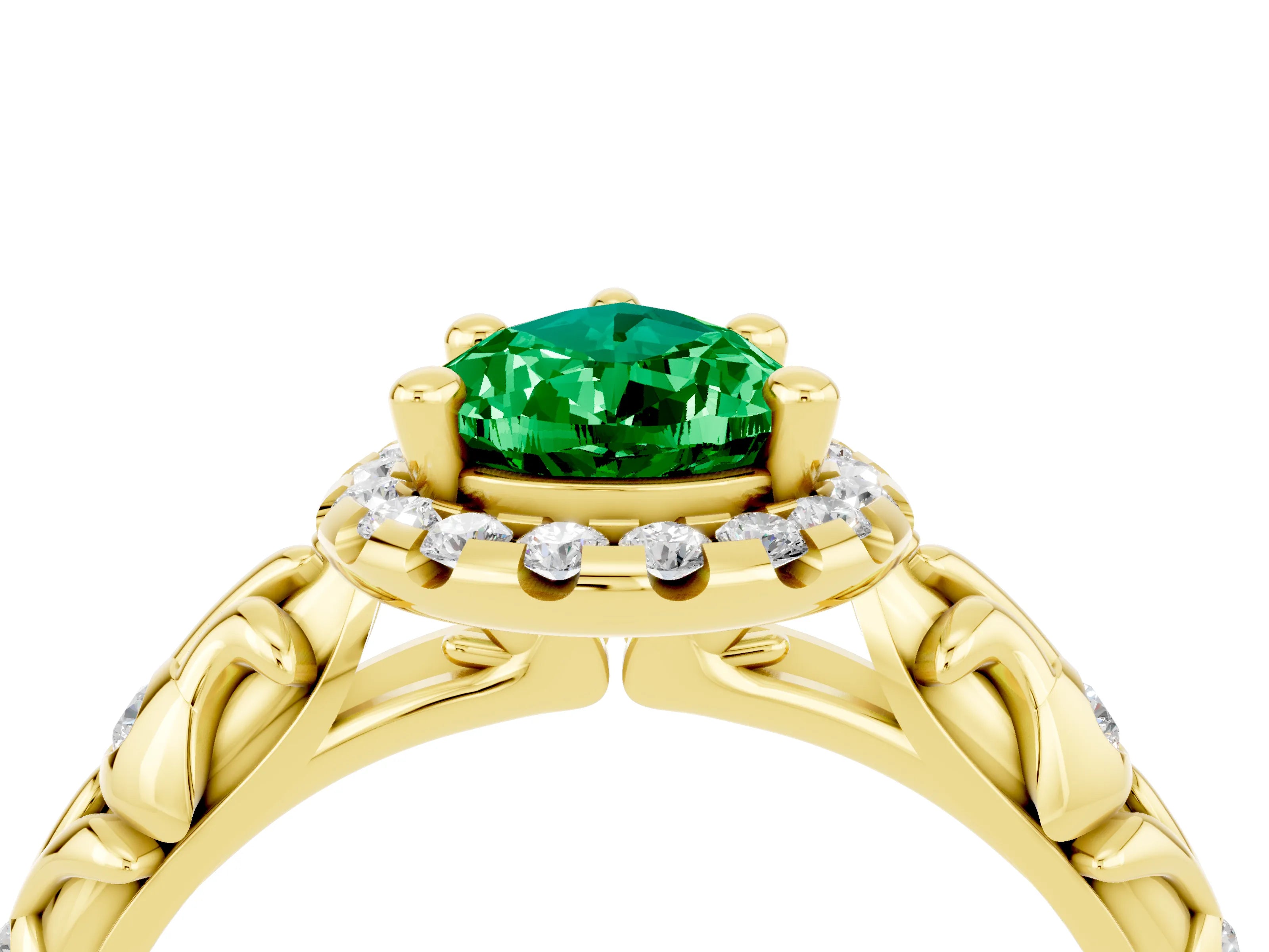 Yellow gold Pear Cut Halo Diamond Solitaire with Filigree Band and Four-Prong Setting_4