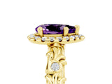 Yellow gold Pear Cut Halo Diamond Solitaire with Filigree Band and Four-Prong Setting_5