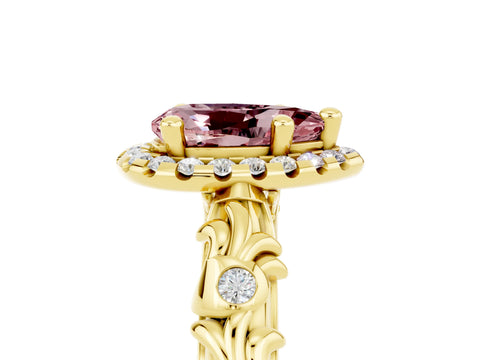 Yellow gold Pear Cut Halo Diamond Solitaire with Filigree Band and Four-Prong Setting_5