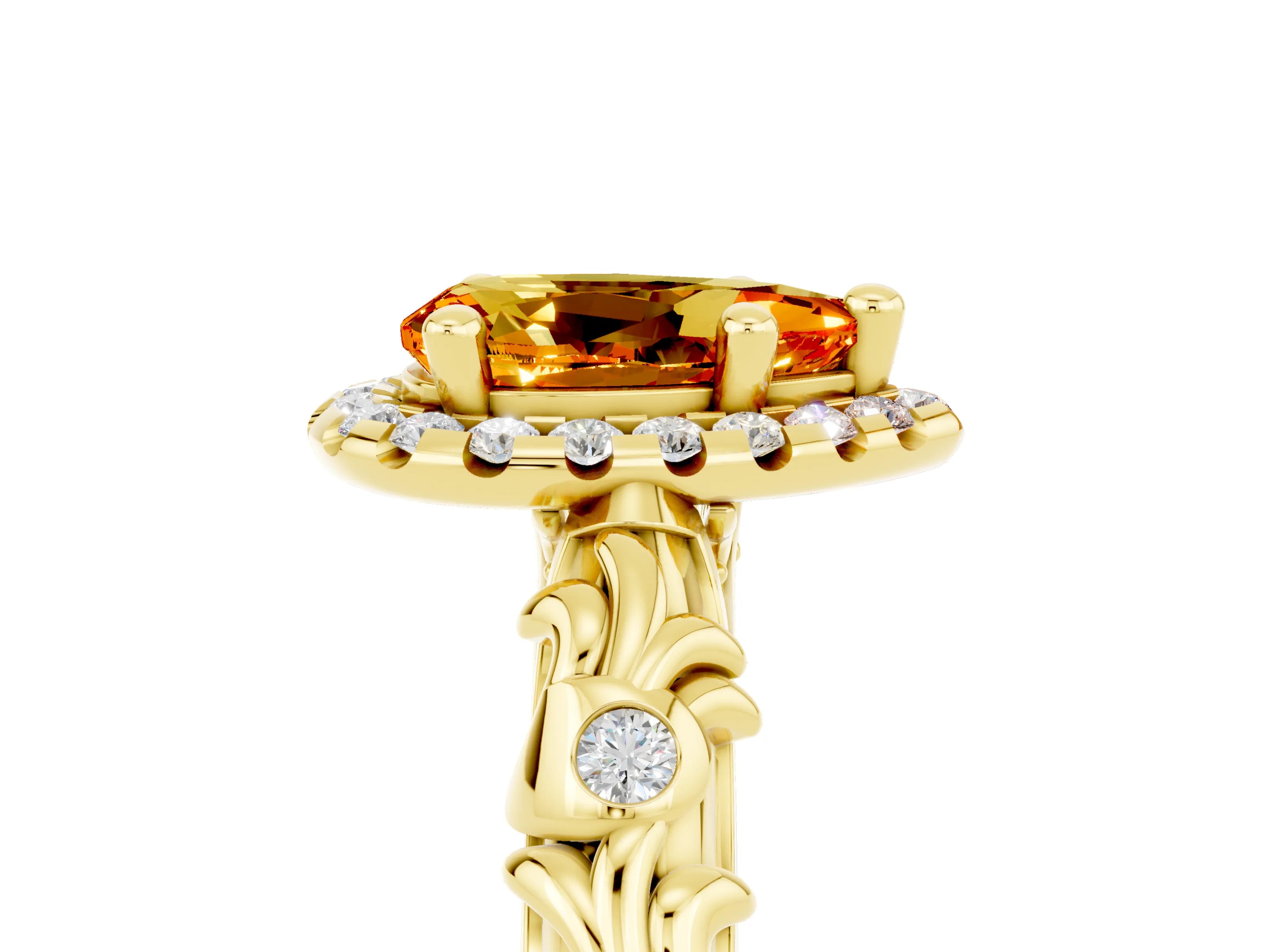 Yellow gold Pear Cut Halo Diamond Solitaire with Filigree Band and Four-Prong Setting_5