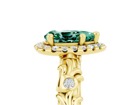 Yellow gold Pear Cut Halo Diamond Solitaire with Filigree Band and Four-Prong Setting_5