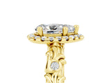 Yellow gold Pear Cut Halo Diamond Solitaire with Filigree Band and Four-Prong Setting_5