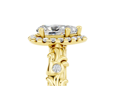 Yellow gold Pear Cut Halo Diamond Solitaire with Filigree Band and Four-Prong Setting_5