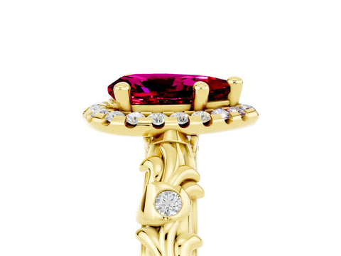 Yellow gold Pear Cut Halo Diamond Solitaire with Filigree Band and Four-Prong Setting_5
