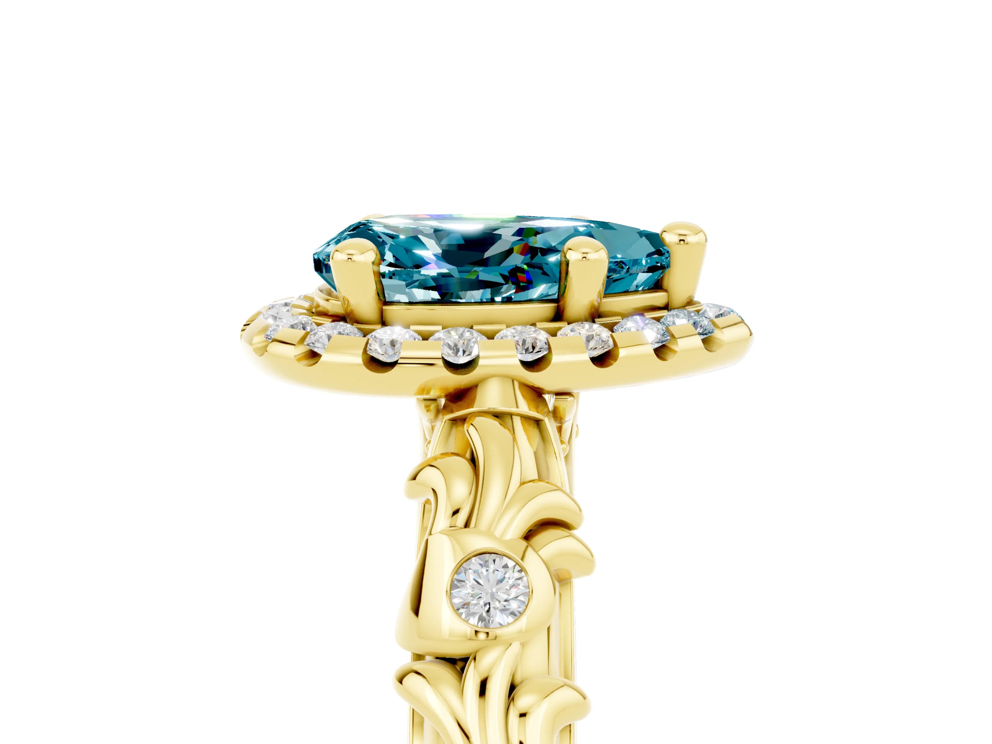 Yellow gold Pear Cut Halo Diamond Solitaire with Filigree Band and Four-Prong Setting_5