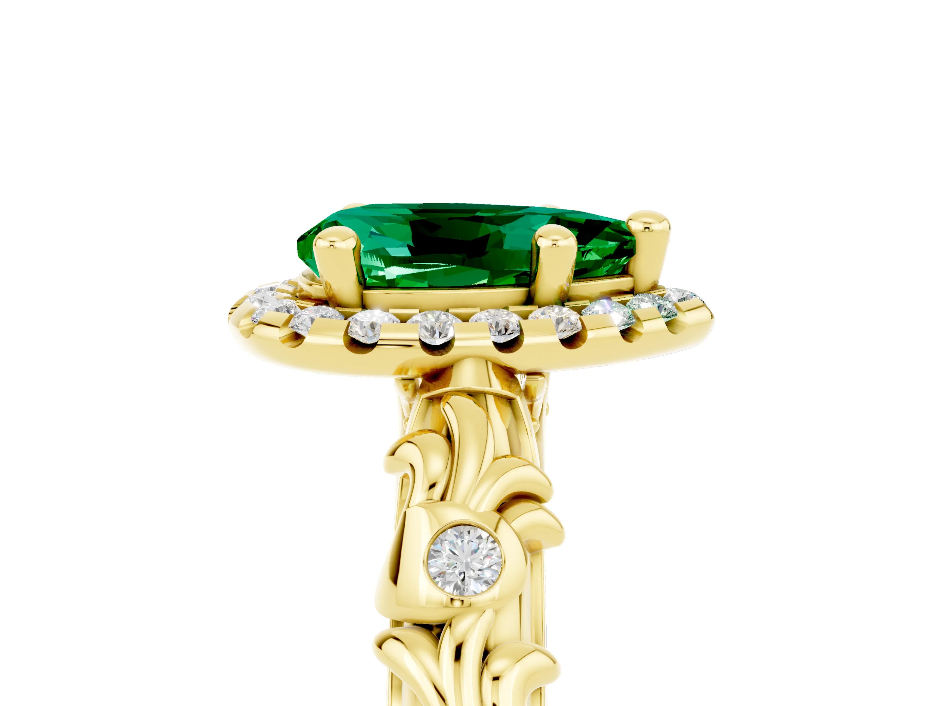 Yellow gold Pear Cut Halo Diamond Solitaire with Filigree Band and Four-Prong Setting_5