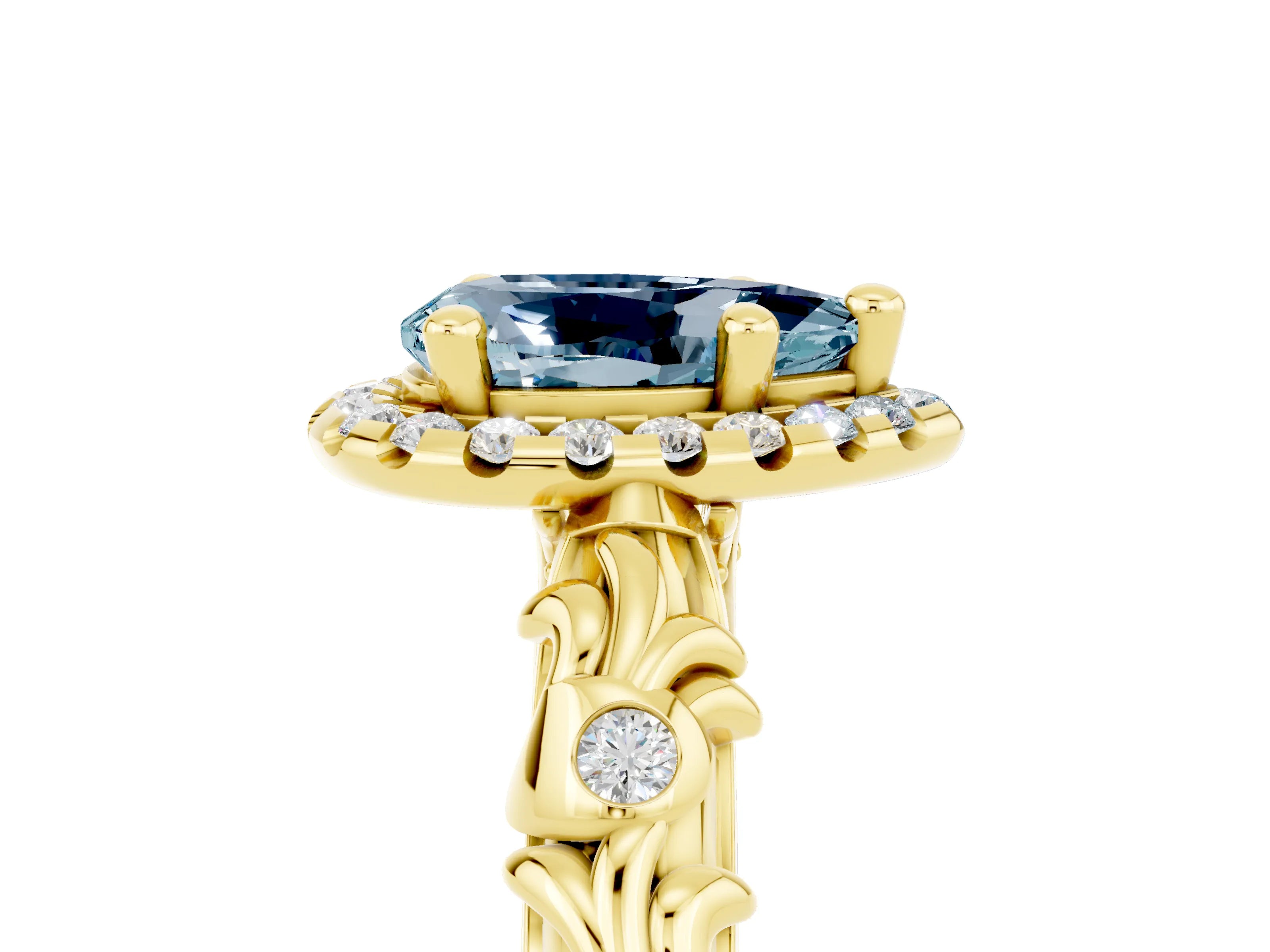 Yellow gold Pear Cut Halo Diamond Solitaire with Filigree Band and Four-Prong Setting_5