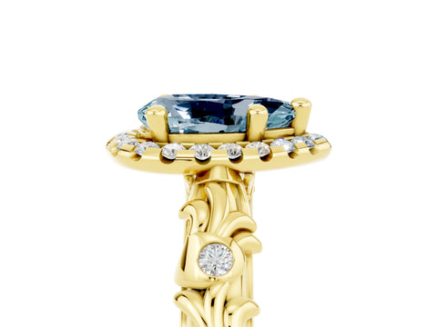 Yellow gold Pear Cut Halo Diamond Solitaire with Filigree Band and Four-Prong Setting_5