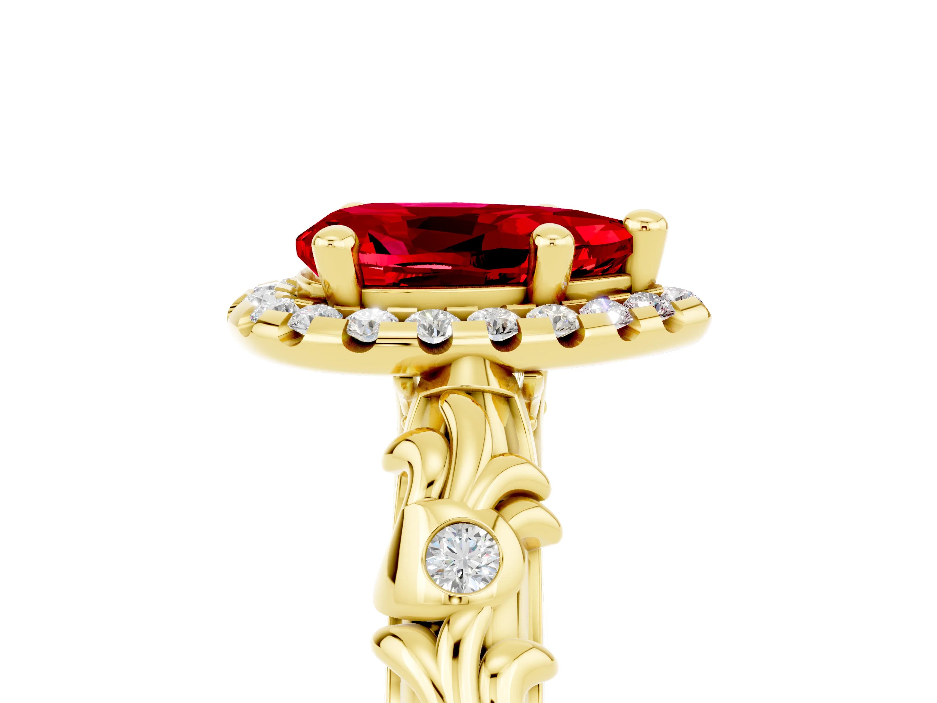 Yellow gold Pear Cut Halo Diamond Solitaire with Filigree Band and Four-Prong Setting_5