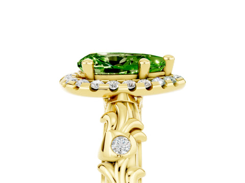 Yellow gold Pear Cut Halo Diamond Solitaire with Filigree Band and Four-Prong Setting_5