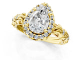 Yellow gold Pear Cut Halo Diamond Solitaire with Filigree Band and Four-Prong Setting_8