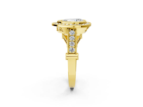 Yellow Gold Pear-Shaped Vintage Bezel Halo Engagement Ring Setting