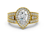 Yellow gold Pear Cut Halo Diamond Split Shank Ring with Prong Setting_15