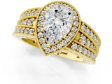 Yellow gold Pear Cut Halo Diamond Split Shank Ring with Prong Setting_16
