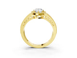 Yellow gold Pear Cut Halo Diamond Split Shank Ring with Prong Setting_18