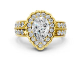 Yellow gold Pear Cut Halo Diamond Split Shank Ring with Scalloped Prong Setting_3