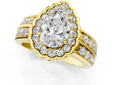 Yellow gold Pear Cut Halo Diamond Split Shank Ring with Scalloped Prong Setting_4