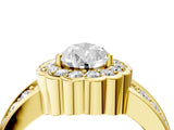 Yellow gold Pear Cut Halo Diamond Split Shank Ring with Scalloped Prong Setting_7