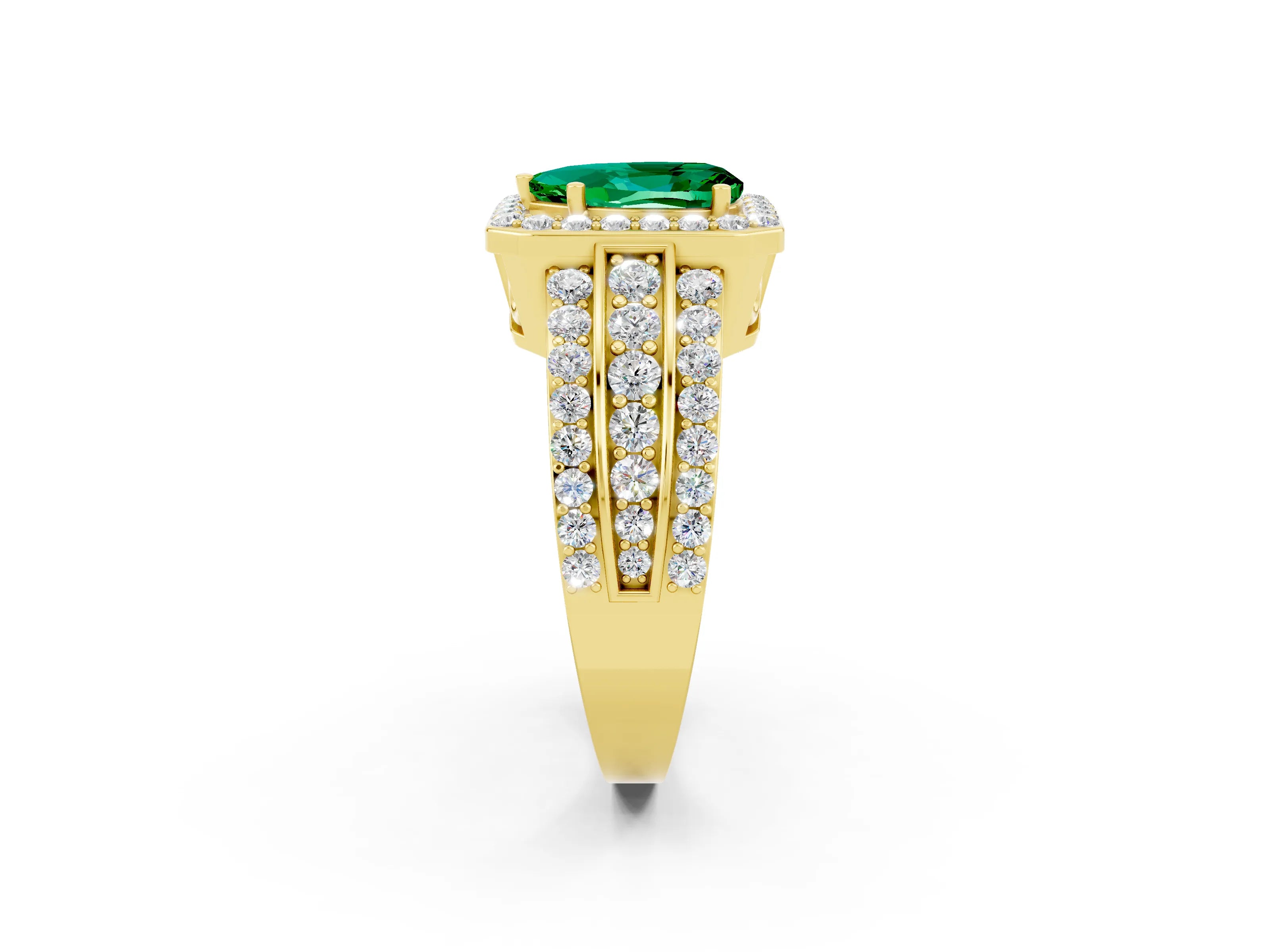 Yellow gold Pear Cut Halo Emerald Ring with Split Shank and Four-Prong Setting_2