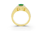 Yellow gold Pear Cut Halo Emerald Ring with Split Shank and Four-Prong Setting_3