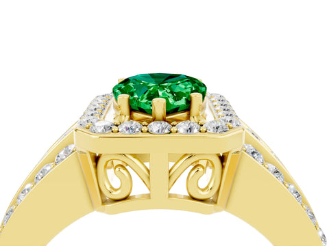 Yellow gold Pear Cut Halo Emerald Ring with Split Shank and Four-Prong Setting_4