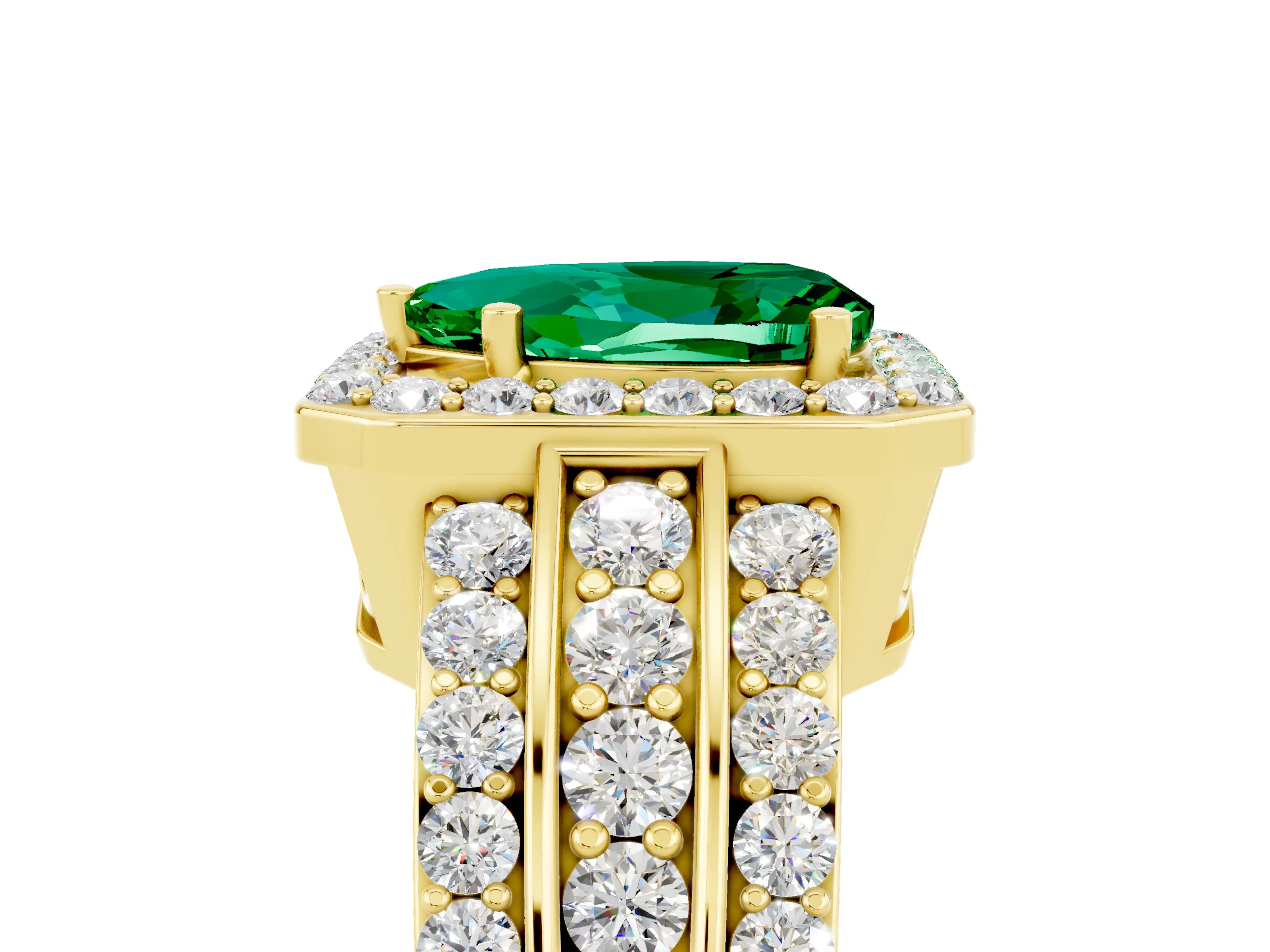 Yellow gold Pear Cut Halo Emerald Ring with Split Shank and Four-Prong Setting_5