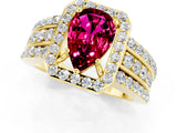 Yellow gold Pear Cut Halo Garnet Ring with Split Shank and Four-Prong Setting_1