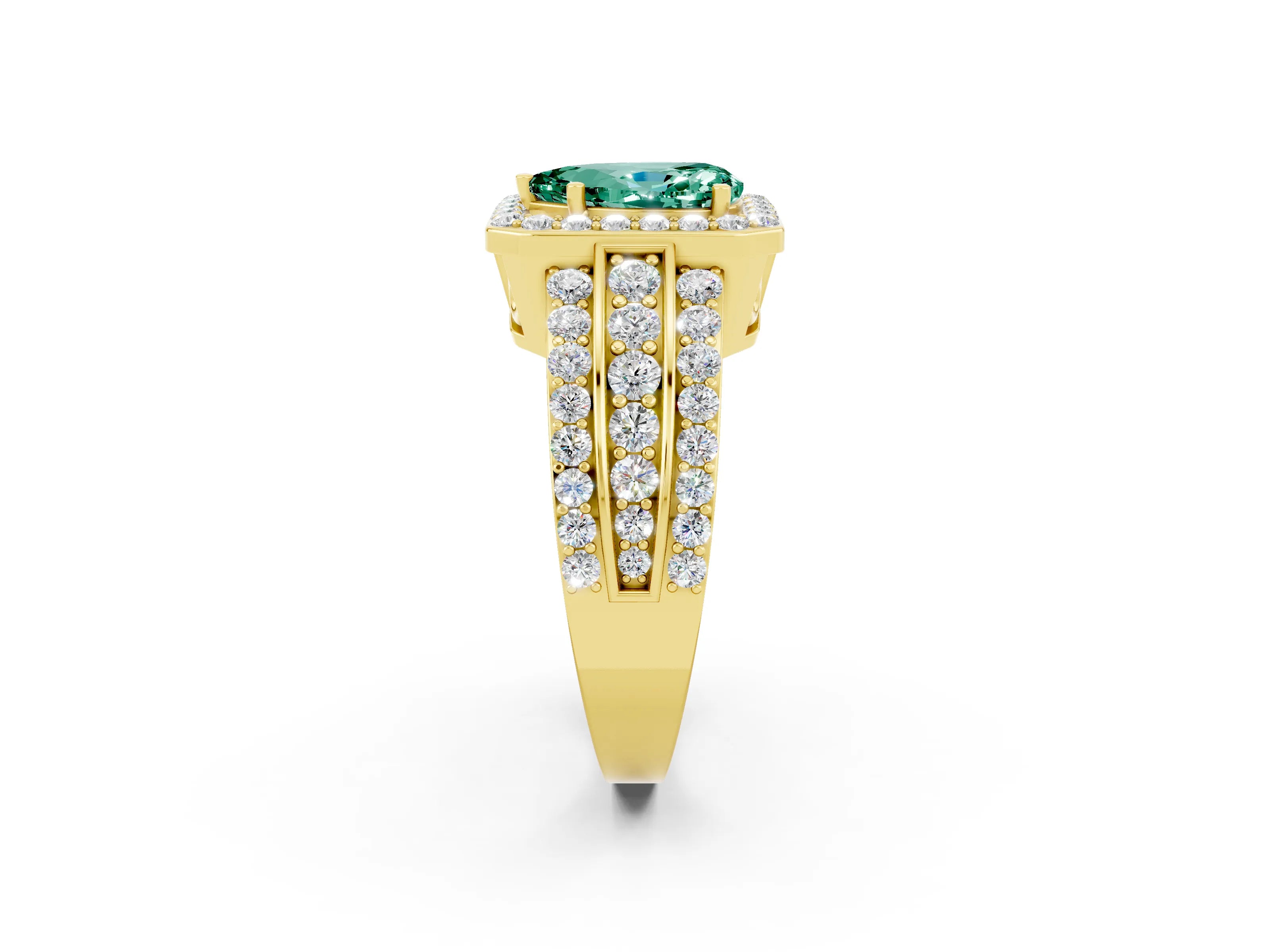 Yellow gold Pear Cut Halo Green Sapphire Ring with Split Shank and Four-Prong Setting_2