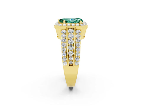 Yellow gold Pear Cut Halo Green Sapphire Ring with Split Shank and Four-Prong Setting_2