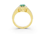 Yellow gold Pear Cut Halo Green Sapphire Ring with Split Shank and Four-Prong Setting_3