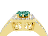 Yellow gold Pear Cut Halo Green Sapphire Ring with Split Shank and Four-Prong Setting_4