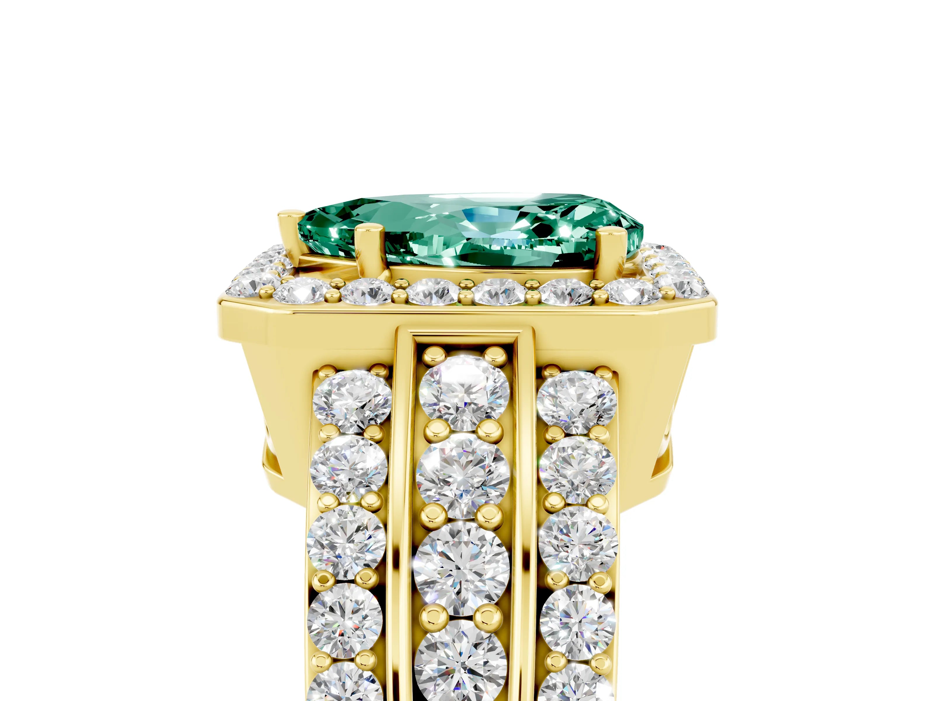 Yellow gold Pear Cut Halo Green Sapphire Ring with Split Shank and Four-Prong Setting_5