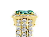 Yellow gold Pear Cut Halo Green Sapphire Ring with Split Shank and Four-Prong Setting_5