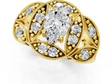 Yellow gold Pear Cut Halo Milgrain Diamond Engagement Ring with Leaf Band and Four-Prong Setting_4