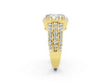 Yellow gold Pear Cut Halo Moissanite Ring with Split Shank and Four-Prong Setting_2