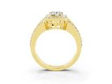 Yellow gold Pear Cut Halo Moissanite Ring with Split Shank and Four-Prong Setting_3