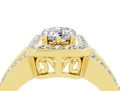 Yellow gold Pear Cut Halo Moissanite Ring with Split Shank and Four-Prong Setting_4