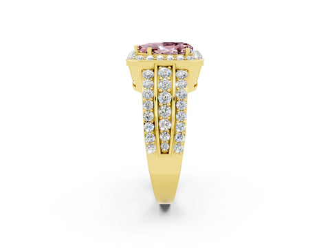 Yellow gold Pear Cut Halo Morganite Ring with Split Shank and Four-Prong Setting_2